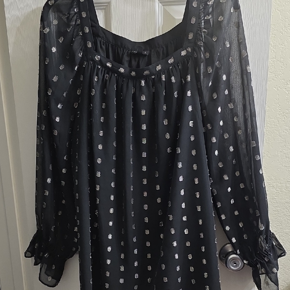 Talbots Sheer Black Blouse with Metallic Dots Size 1X